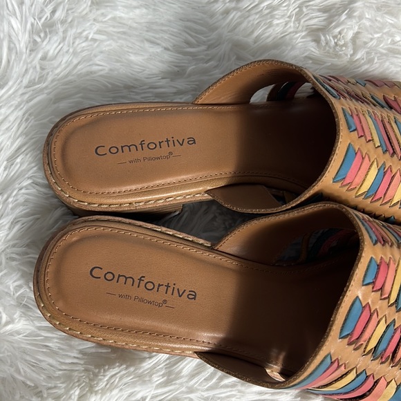 Comfortiva Huarache Style Multicolor Block Heel Slides Sandals 11M - Picture 3 of 7